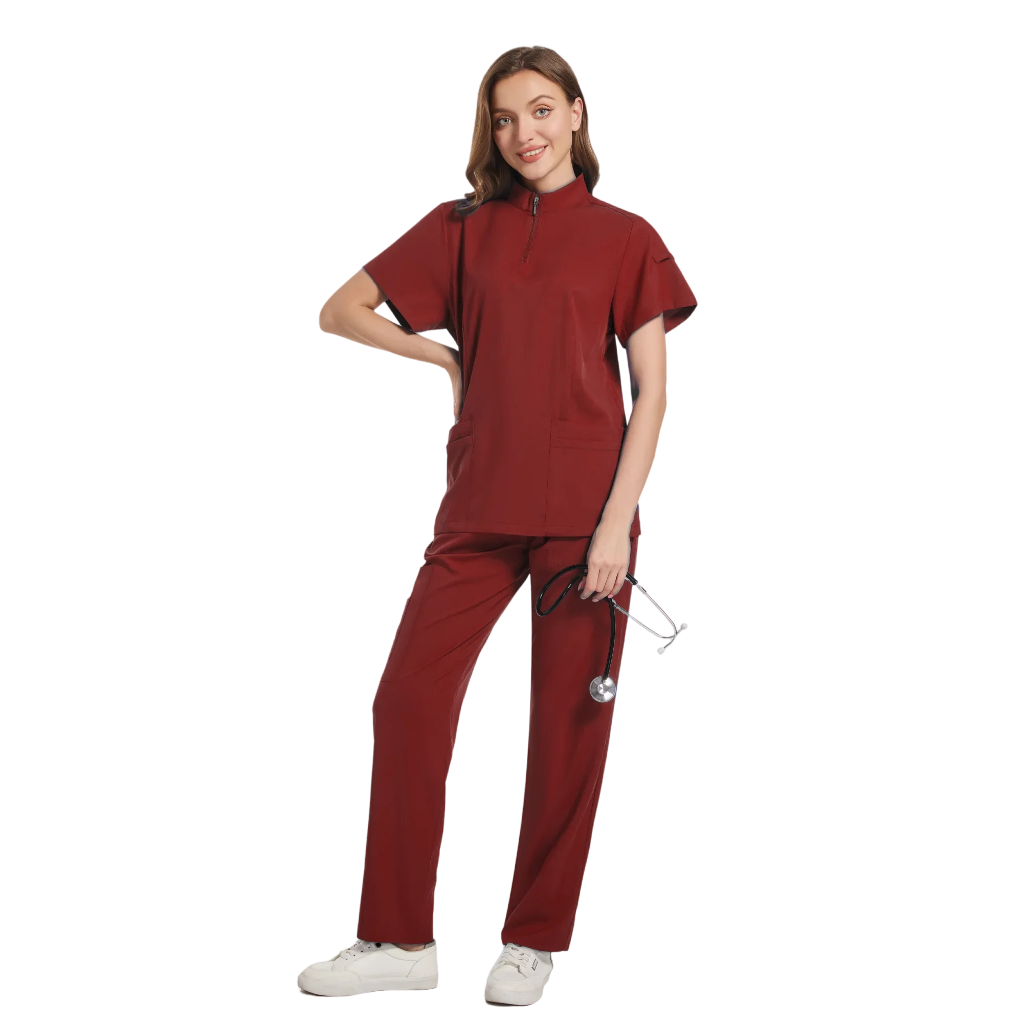 Uniformi mediche donna uomo scollo a v scrub top pantaloni dritti accessori per infermiere clinica ospedaliera uniformi per infermiere vestiti per Spa di bellezza