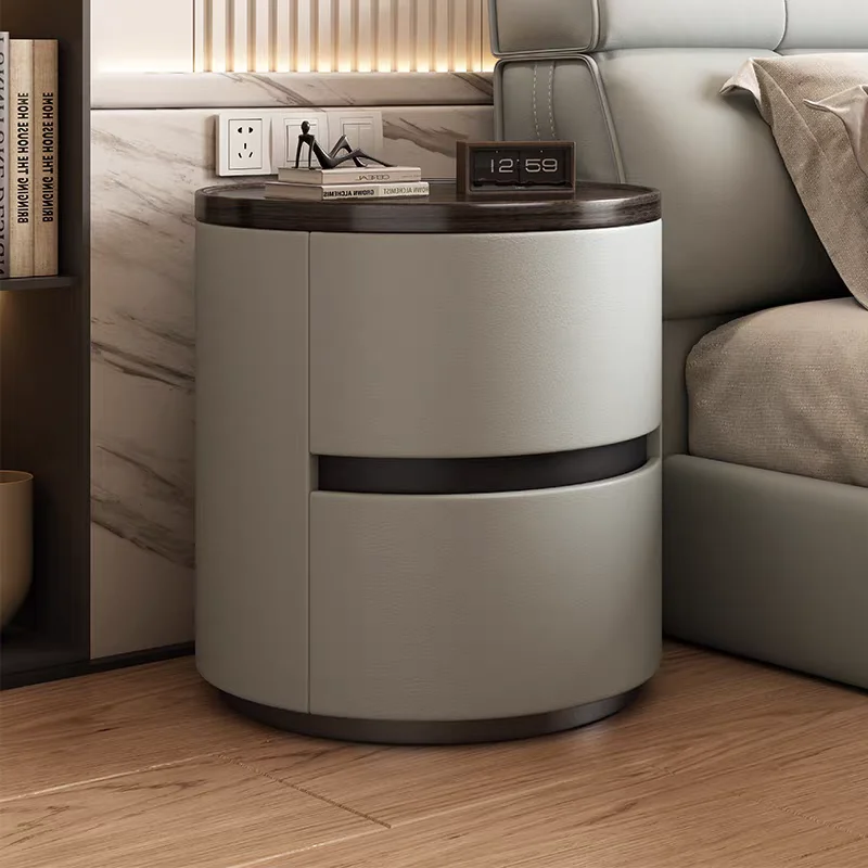 

SAT high-end cheap simple round bedside table hotel bedroom furniture bedside table with 2 drawers leather bedside table