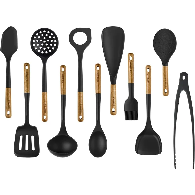 Utensili da cucina in silicone, 11, neri