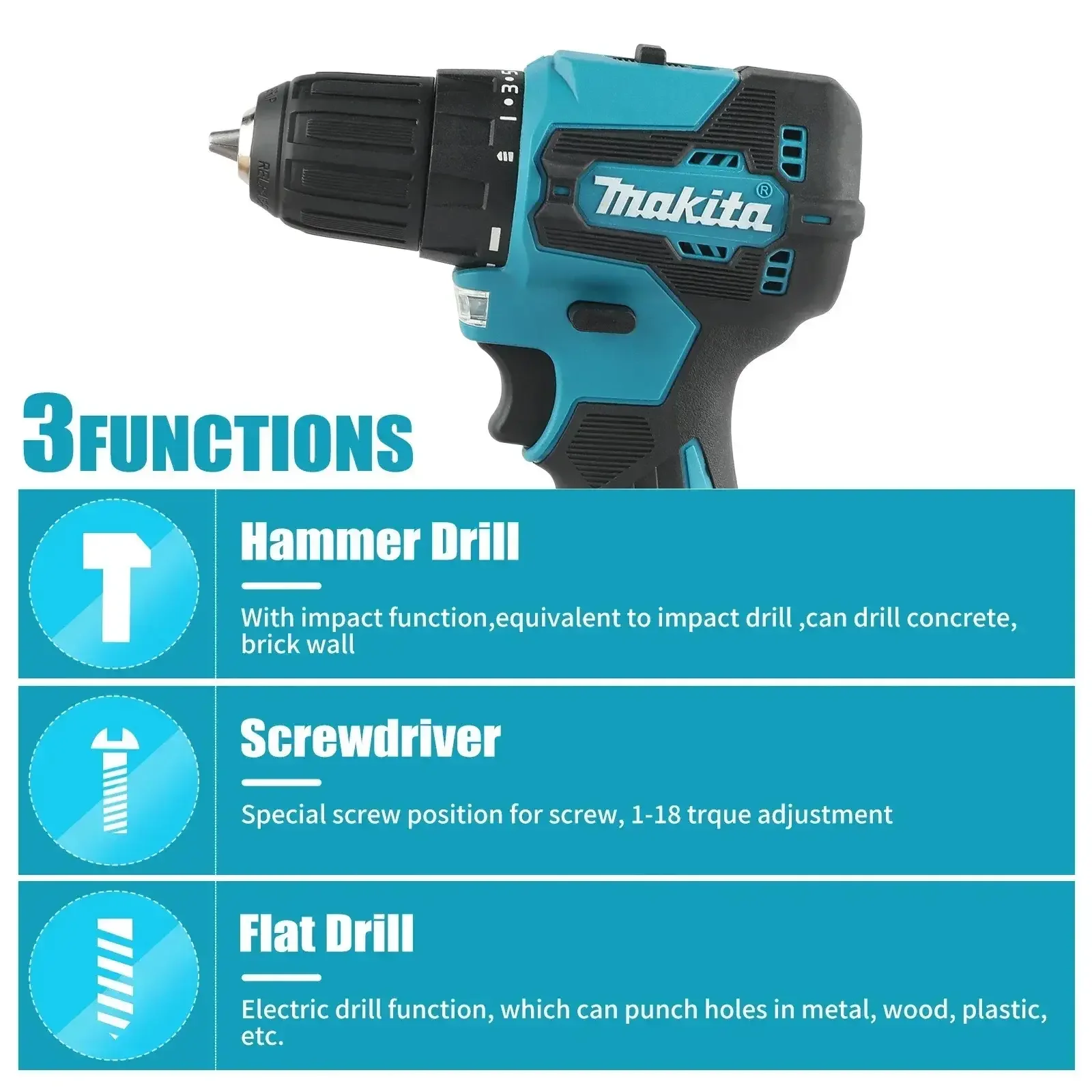 ماكيتا DDF485 10 مللي متر LXT أداة لاسلكية مدمجة متعددة الوظائف مفك تأثير محرك بدون فرش قابلة للشحن مثقاب بدون فرش #5