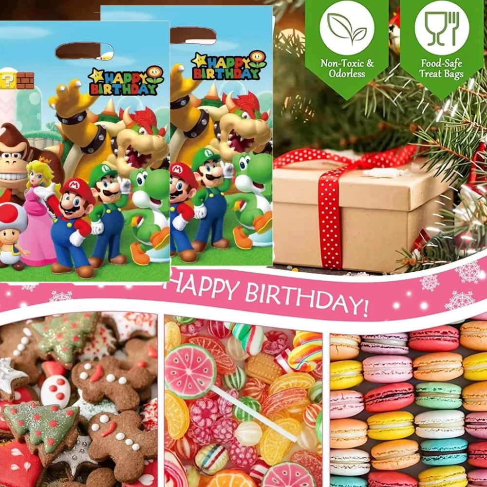 حقائب حفلات ماريو ماريو بروس لتزيين أعياد الميلاد، حقائب هدايا بلاستيكية، صندوق حلوى ماريو، مستلزمات حفلات استقبال المولود الجديد للفتيات #6