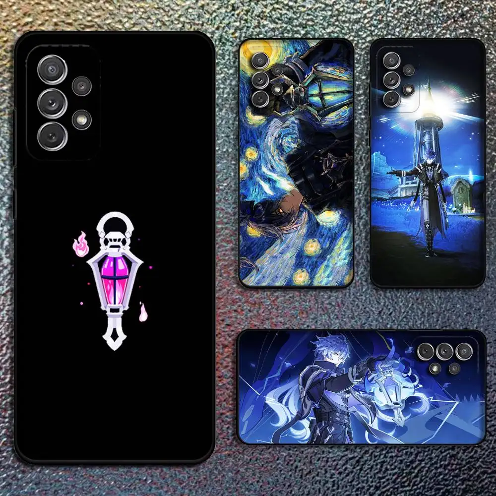 G-Genshin Impact F-Flins Phone Case For Samsung S24,21,22,23,30,Ultra,20,Plus,Note,10,9,Black soft silicone case