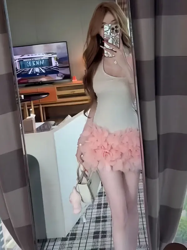 

Розовый боди с 3D цветами и юбкой, комплект Ne Hanging Design Pure Desire Sweet Sle, женский комплект для путешествий
