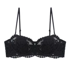 French Embroidered Lace Bra with Soft Steel Ring Women's Thin Cotton 1/2 Cup Underwear Suit Sexy Sweet Anti Sagging Lingerie Set