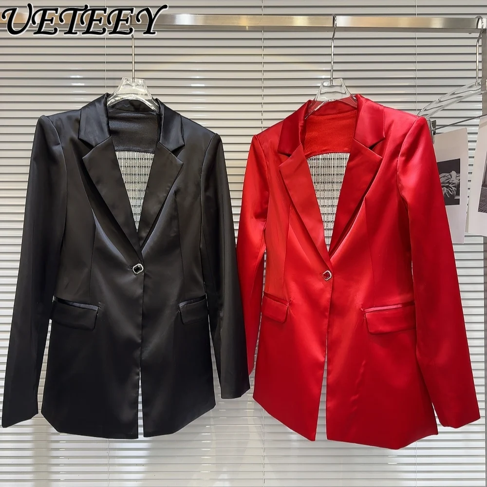 2024 Spring New Niche Socialite Back Drill Chain Tassel Blazer Jacket Women Backless Cotton Brocade Business Tailored Suit Coat