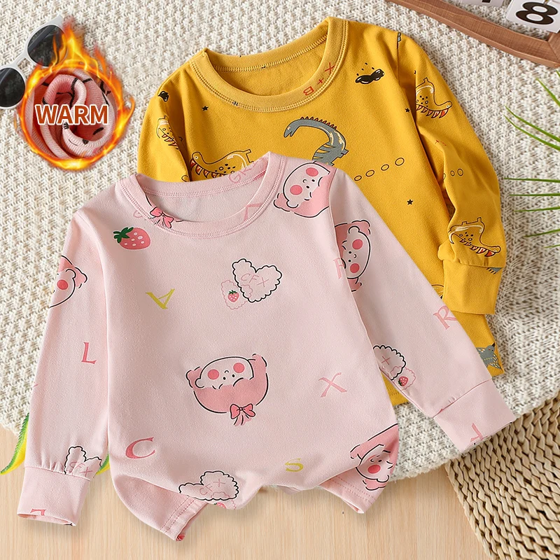 2/1 Stück Herbst/Winter Kinder modisches bedrucktes Langarm-T-Shirt für Jungen und Mädchen winddicht und Hand-Mund-warmes Oberteil