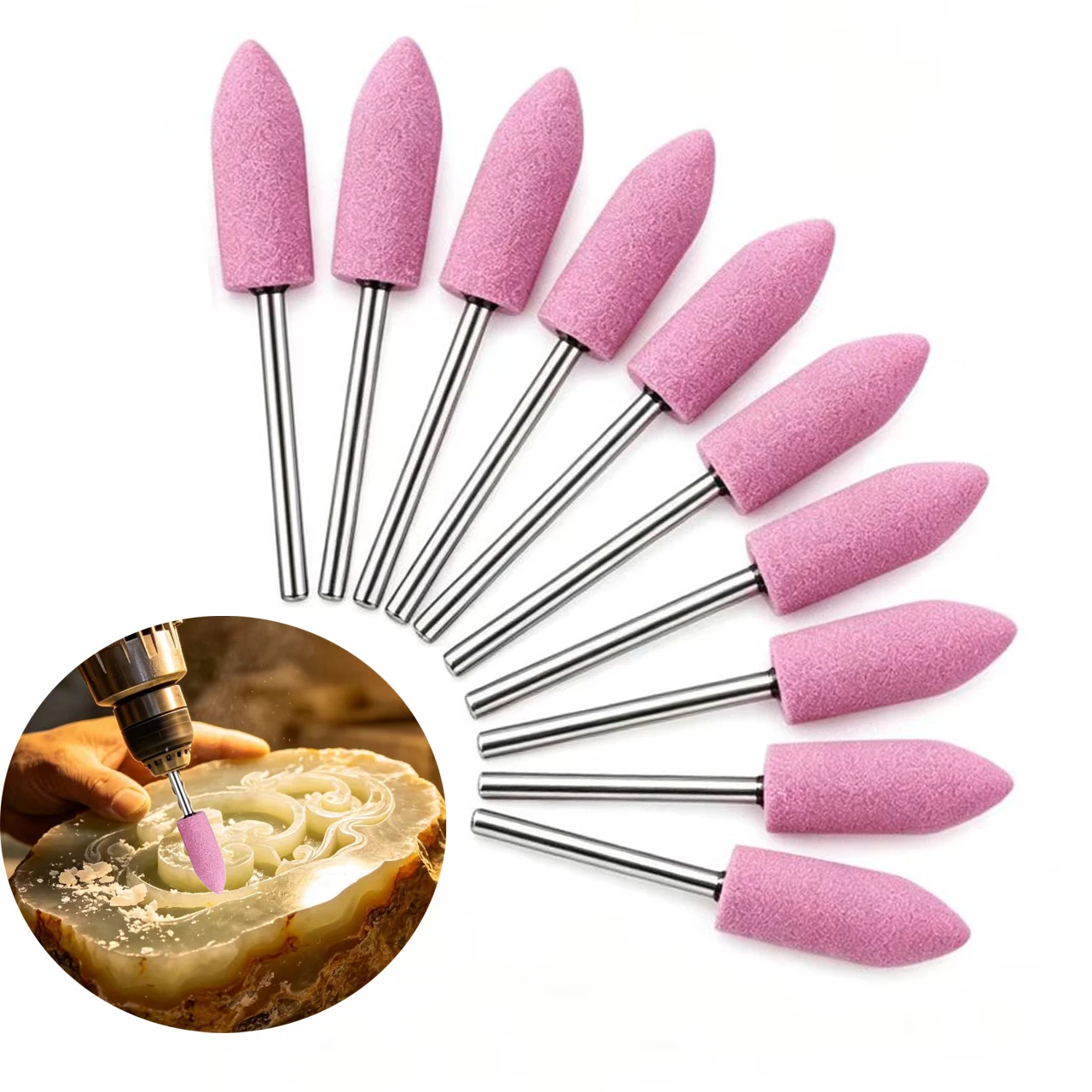 10pcs Corundum Grinding Heads 3mm Shank For-Metal Jade Wood Carving Rotaty Tool Polisher Grinders For Nail Drill-Bits Tool