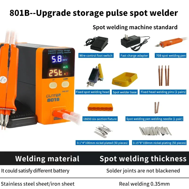 Soldador de punto pequeño portátil con pantalla Digital LED, 801B, condensador de almacenamiento, máquina de soldadura por