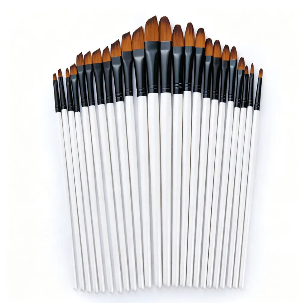 12Pcs Wooden Paint Brush Set Fine Detail Synthetic Nylon Bristles Handle Professional Art Brushes Watercolor Painting