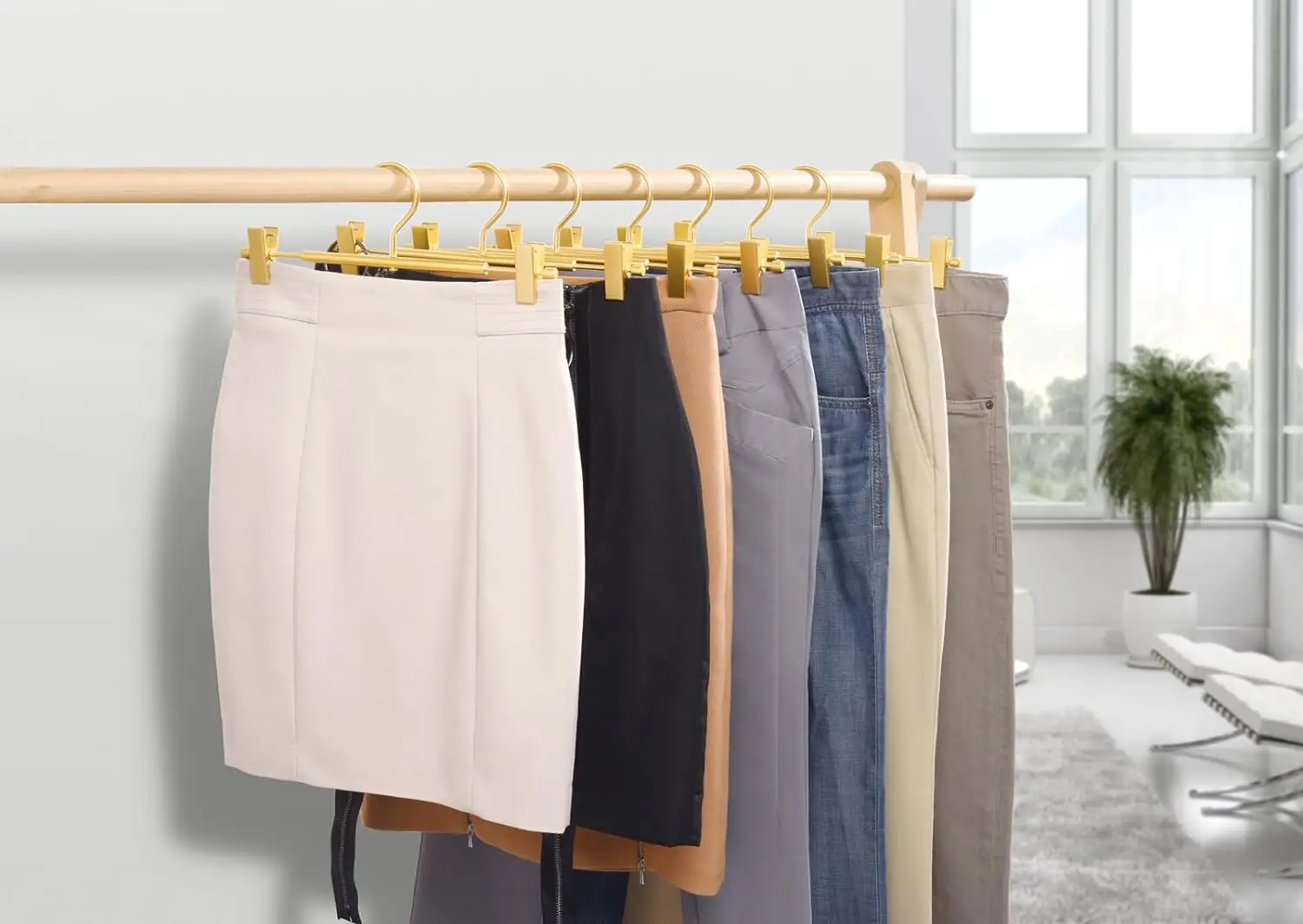 5 Pack Premium Matte Gold Aluminum Pants Hangers Smooth Durable Light Metal Skirt Slack Rack for Trouser with Clips Swivel Hook