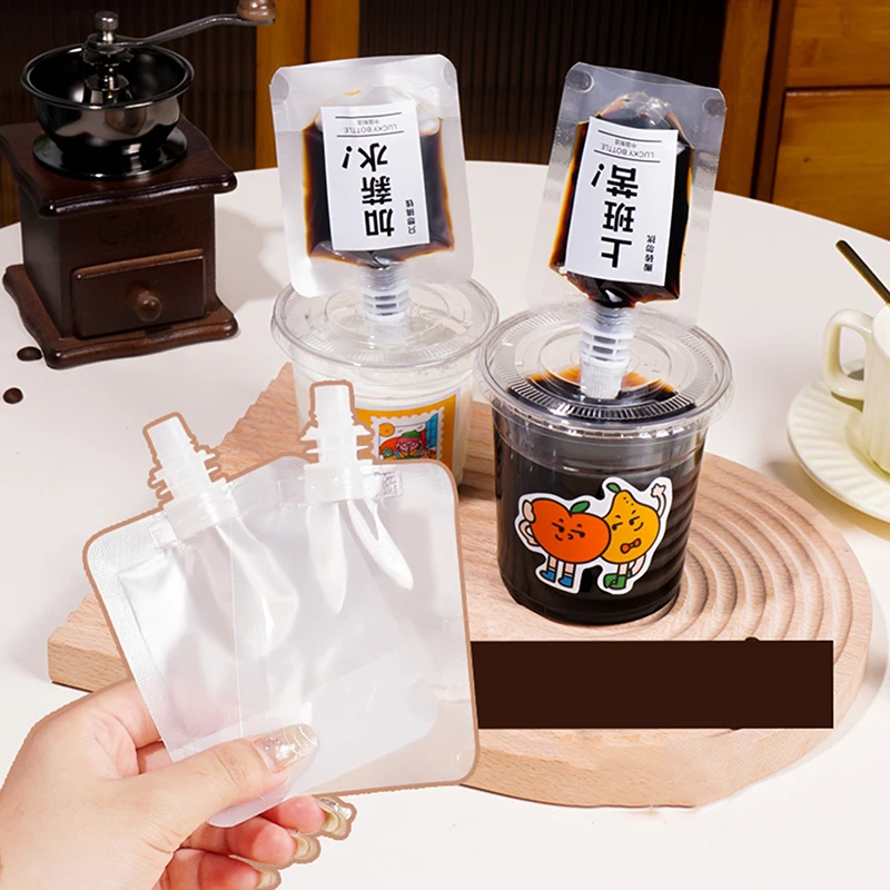 10Pcs Drinking Pouches Suction Nozzle Bag Milk Tea Beverage Juice Bag Disposable Environmental Protection Transparent Liquid Bag