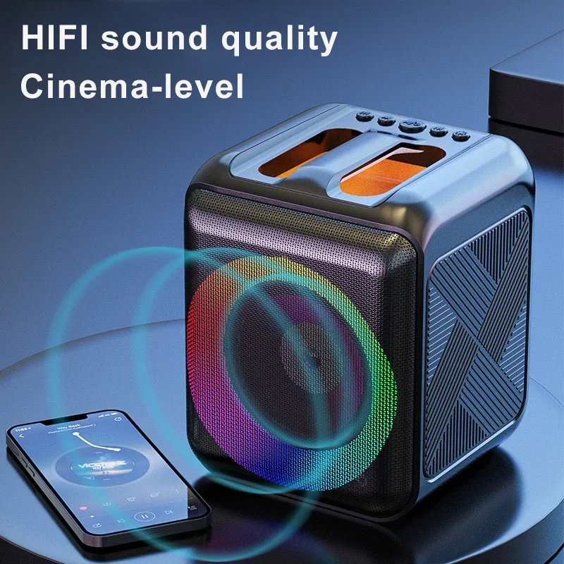 4 Inch Portable Karaoke Speaker 360 Surround Stereo Wireless Bluetooth Subwoofer Outdoor Party Box with Microphone FM/TF Card