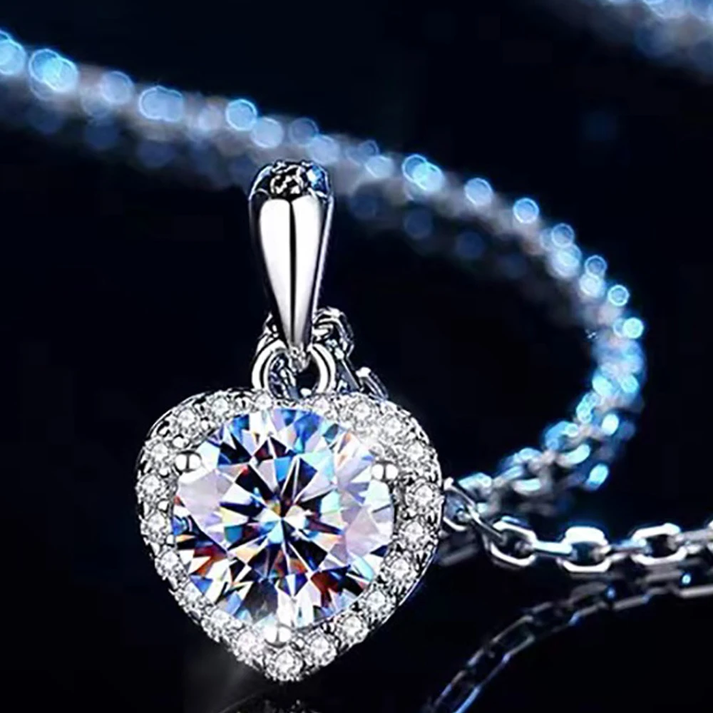 Trumium 1CT Moissanite Necklace for Women 925 Sterling Silver Heart Necklace Sparkling Birthday Wedding Jewelry with Certificate