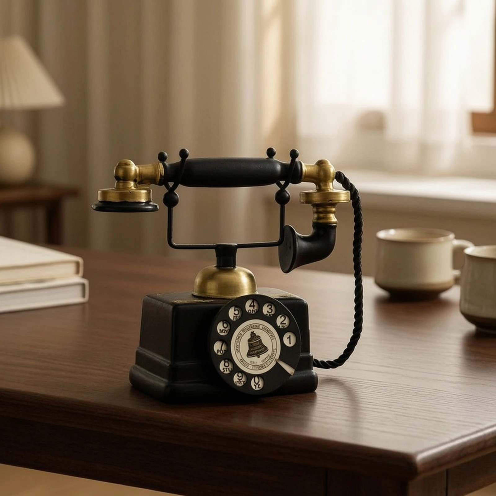 Vintage Rotary Telephone Ornament Decorative Retro Telephone Decor Rotary Phone Model Antique-Style for Home Decorators view 3