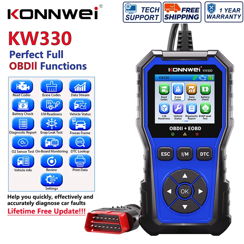 2026-konnwei-kw330-車両obd2診断ツール-ecuフル機能故障コードdtc検索クリアリーダー-車両バッテリーチェック機能付き