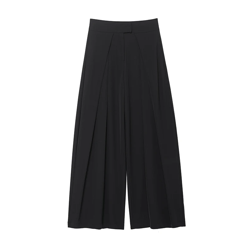 

Willshela Women Fashion Black Front Zipper Pleated Wide Leg Pants Vintage Mid Waist Full Length Female Chic Lady Trousers