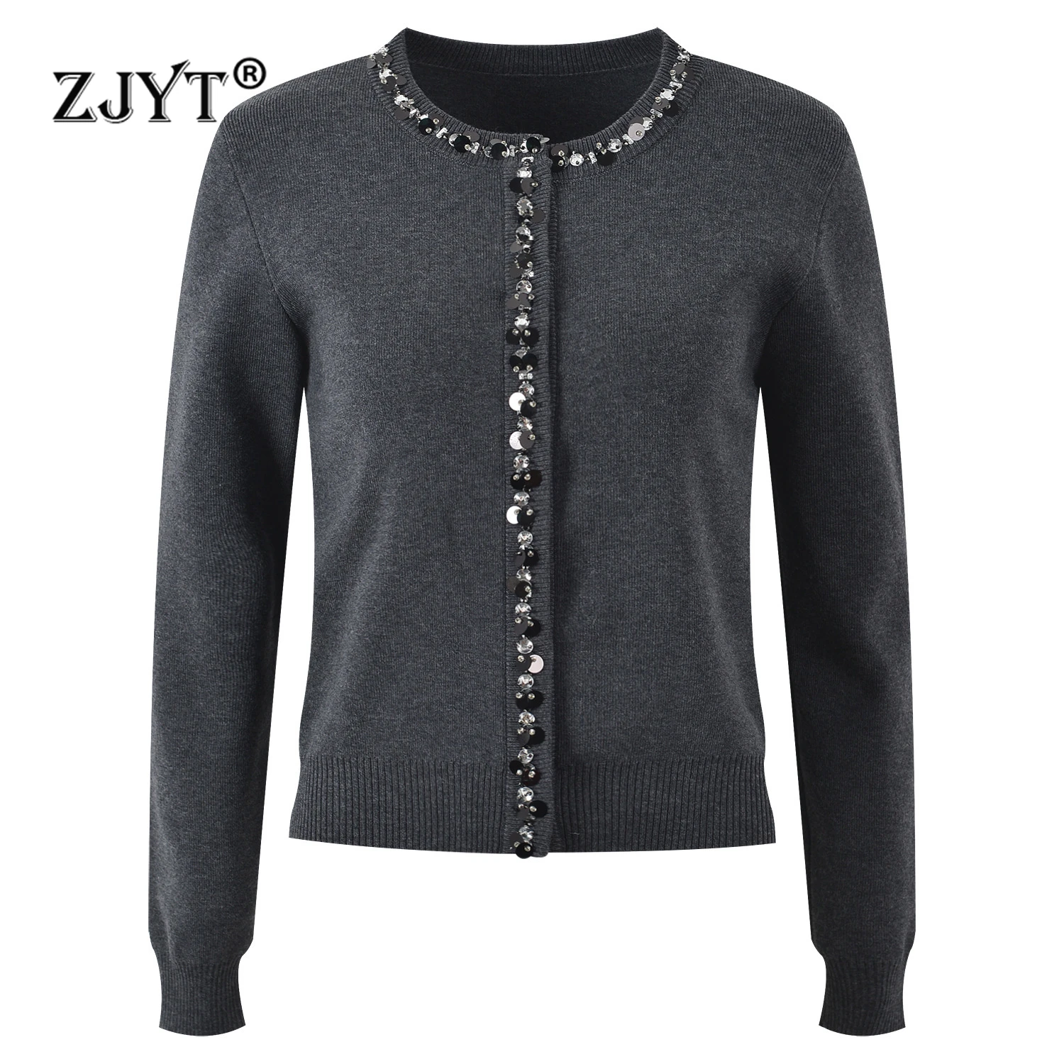 

ZJYT Autumn Winter Beading Sweaters for Women Knitted Cardigan Tops Long Sleeve Knitwears Female Jersey Mujer Fashion 2024 New