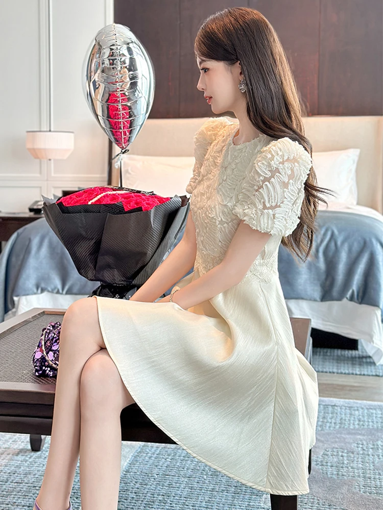 Women Clothes Evening Sweet Puff Sleeve Slim A-Line Mini Short Dress Elegant Lady Fashion Party Prom Vestidos Casual Summer New