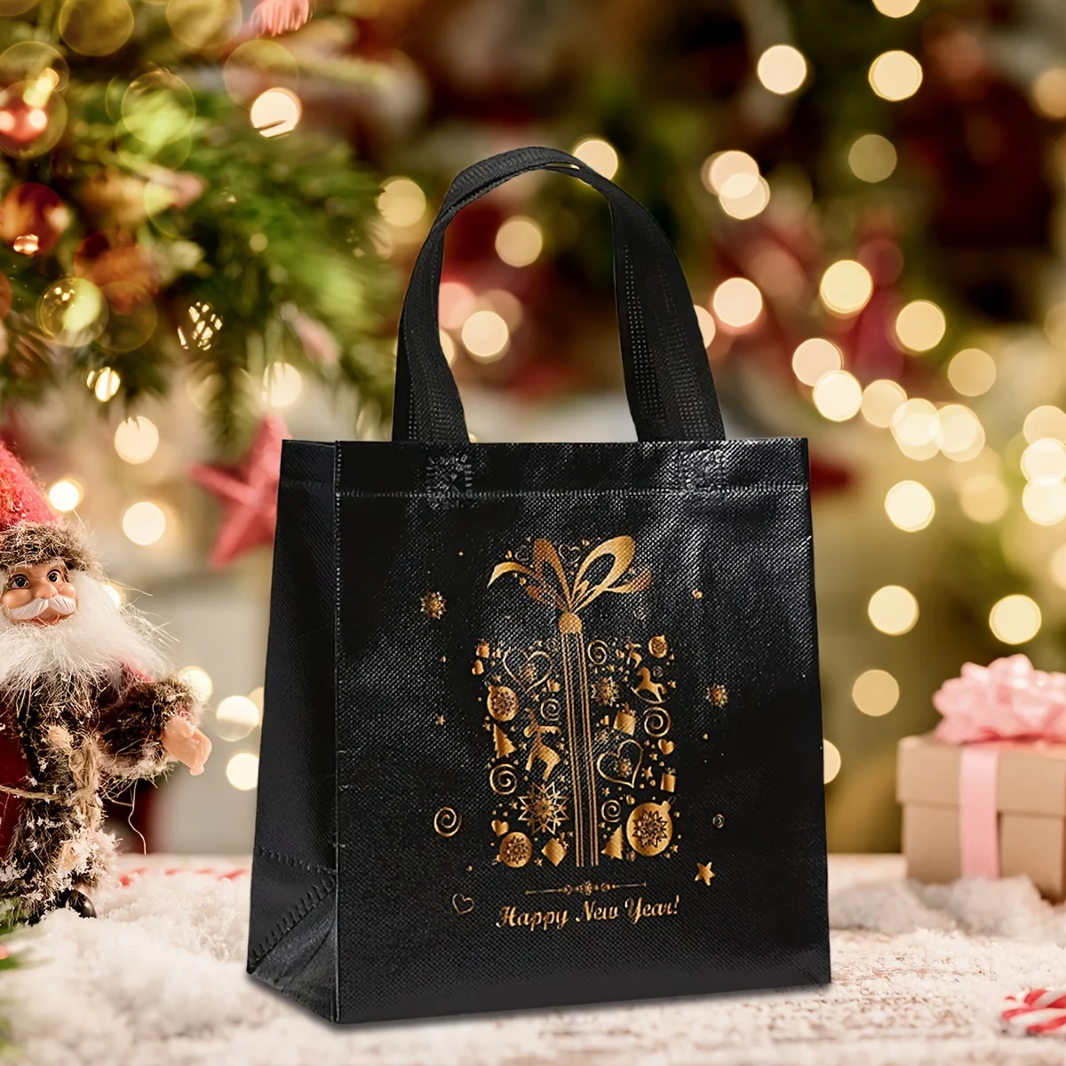 8 Stück Weihnachts-Tragetaschen mit Griffen, Weihnachtsbaum, Schneemann, Geschenktüten, Tragetasche mit Griffen für Weihnachten, Heimdekoration, Zubehör – Detail 8
