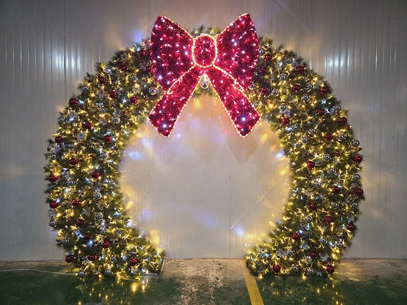 2024 Waterproof Flashing Light Emitting Diode Lighting Christmas Wreath Arch Courtyard Shopping Centre Park Street Holiday