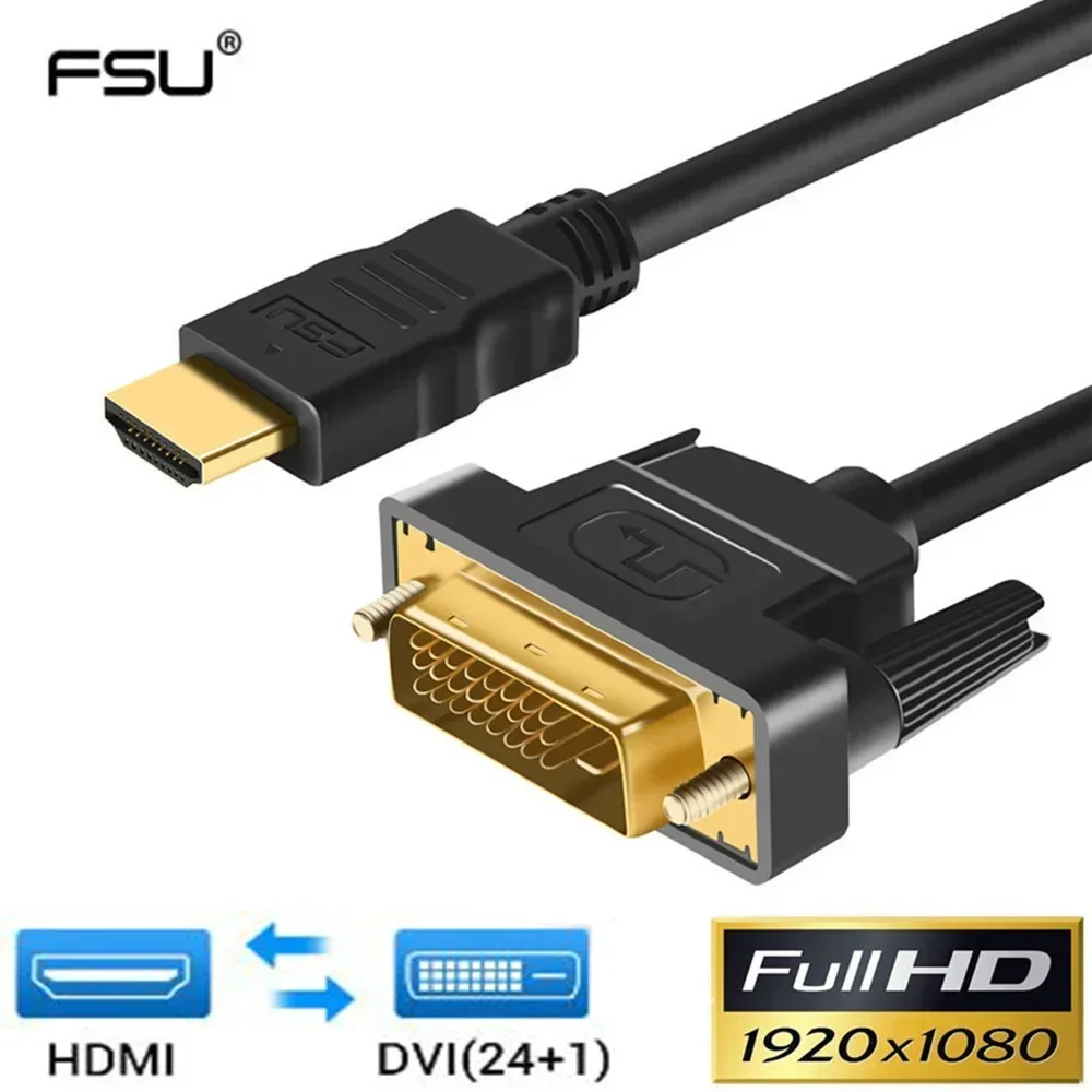 1080P 3D HDMI-متوافق مع DVI HDMI كابل متوافق DVI-D 24 + 1 Pin كابلات محول لـ XBOX DVI إلى كابل متوافق مع HDMI 1M 2M