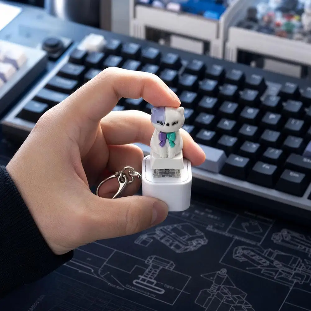 Luminous Cat Voice Mechanical Keycap With Keychain Portable Stress Relief Fidget Decor Toy Llavero 키홀더