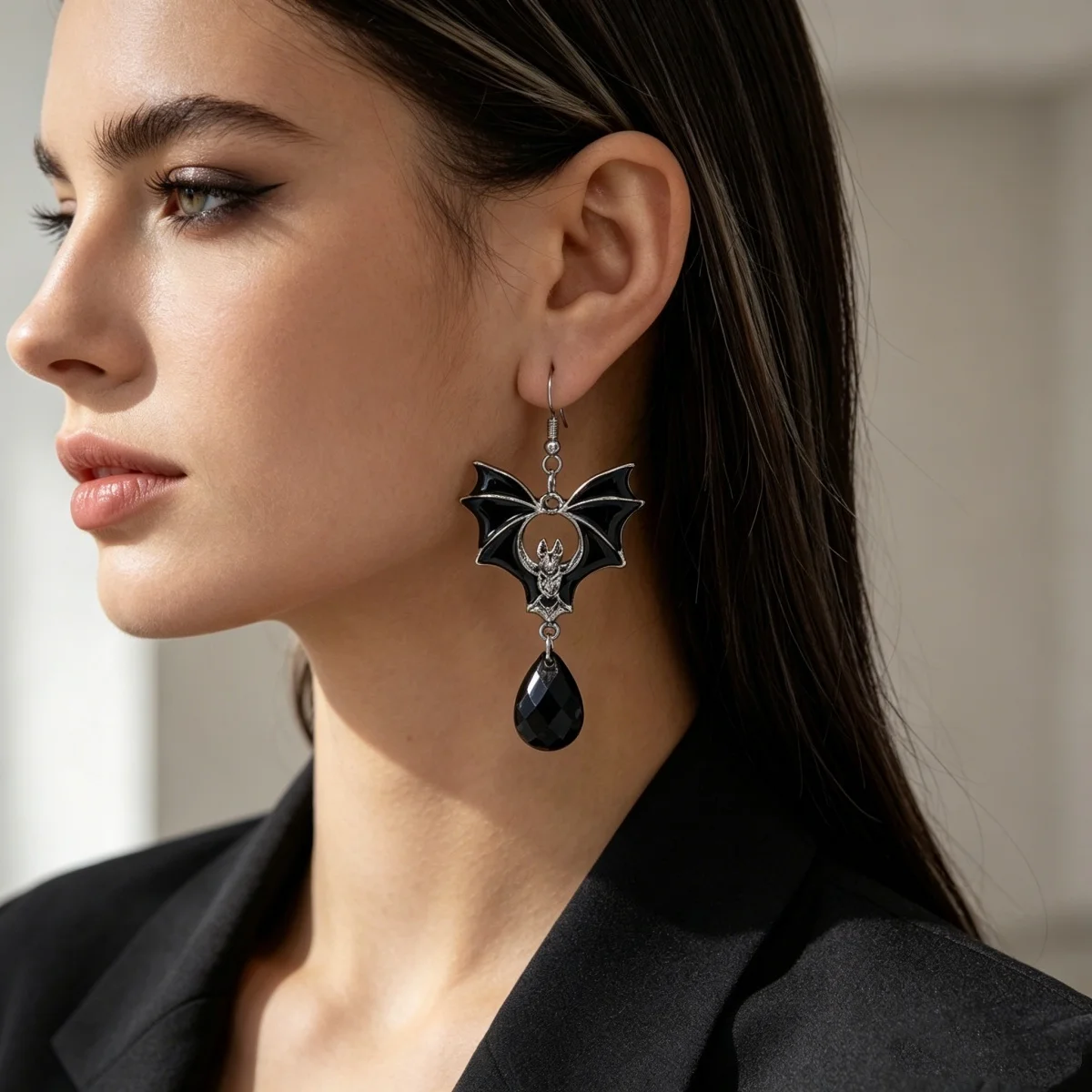 Halloween Schwarze Rote Fledermaus Wassertropfen Kristall Quasten-Ohrringe für Frauen Männer Gothic Cosplay Fledermausflügel Tier-Ohrring Schmuck – Detail 6