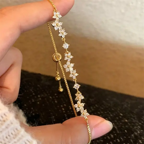 Funkelnde Kirschblüten Schmetterling Armband Damen Mode Temperament Welle Mond Blume Verstellbares Armband Hochzeit Schmuck