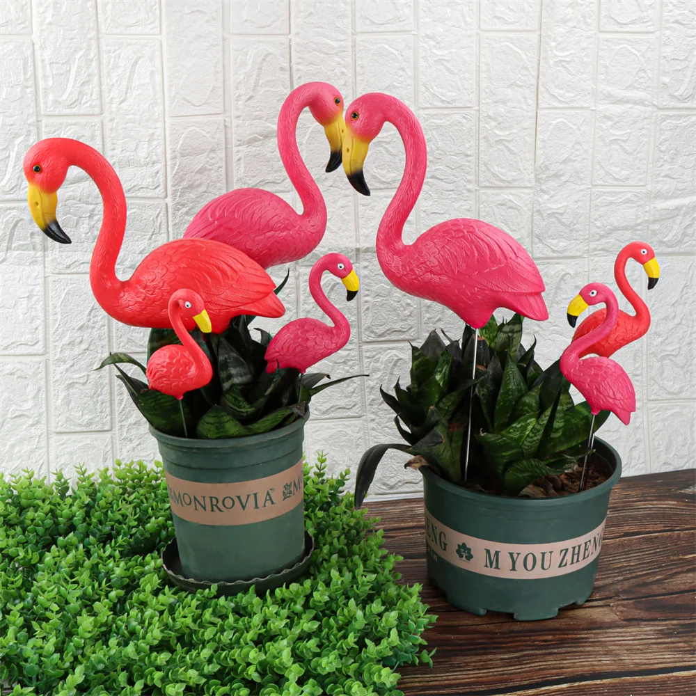 Mini Pink Red Small Plastic Flamingo Yard Decoration Bird Lawn Garden Stake Statue Figurines Ornament Flowerpot Planter