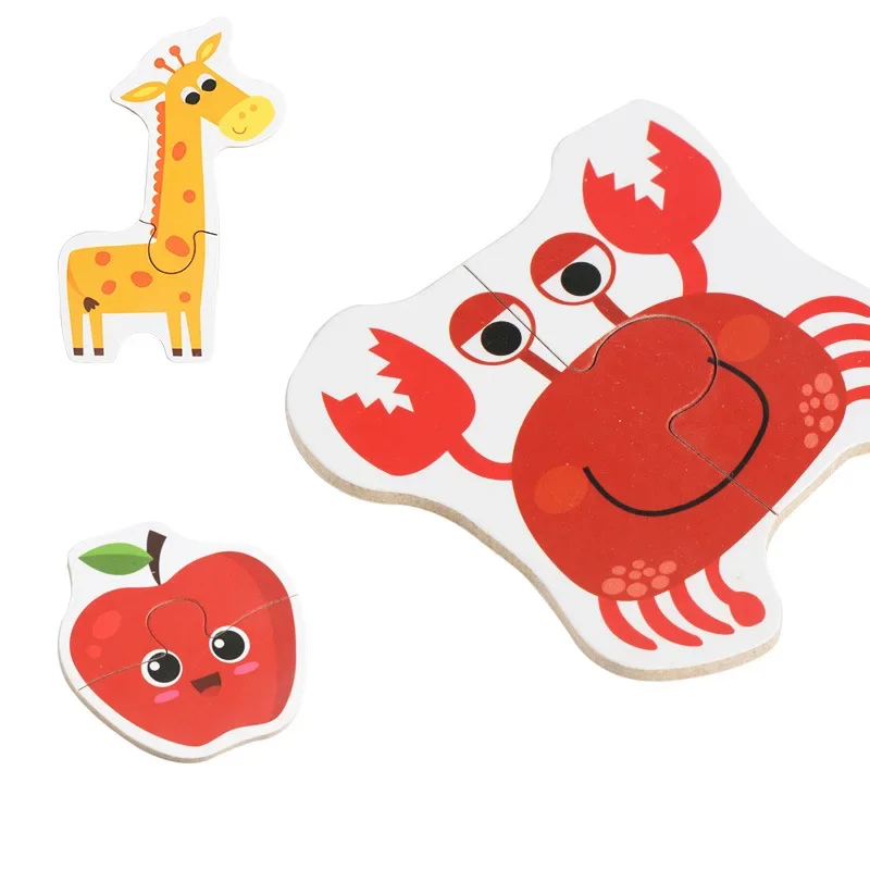 Kids Wooden Jigsaw Matching Puzzle Game Baby Early Learning Cognition Animal Fruit Traffic Educational Toys for Children Gifts