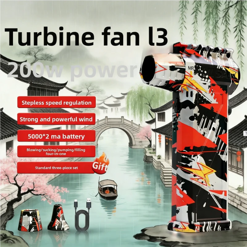 

L3 Turbo Jet Фен Автомойка Пистолет Снегоочиститель Комбо | Бесщеточный вентилятор 300000 об/мин, скорость ветра, 75 м/с, серебристый, черный, красный