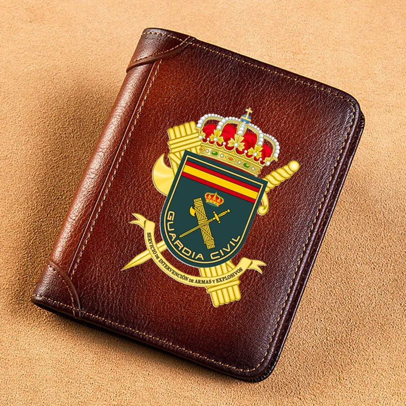 High Quality Genuine Leather Men Wallets Guardia Civil Symbol Printing Short Card Holder Purse Luxury Brand Male Wallet