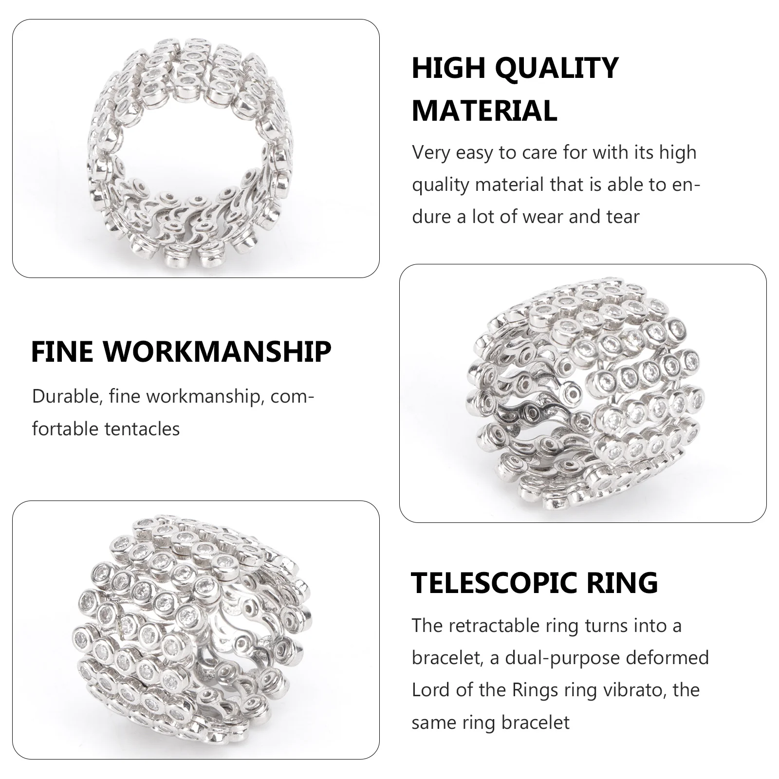 

1pc 2 In 1 Transformable Ring Bracelet Stretchy Finger Jewelry Silver Rhinestone Knuckle Ring For Party Daily Wear