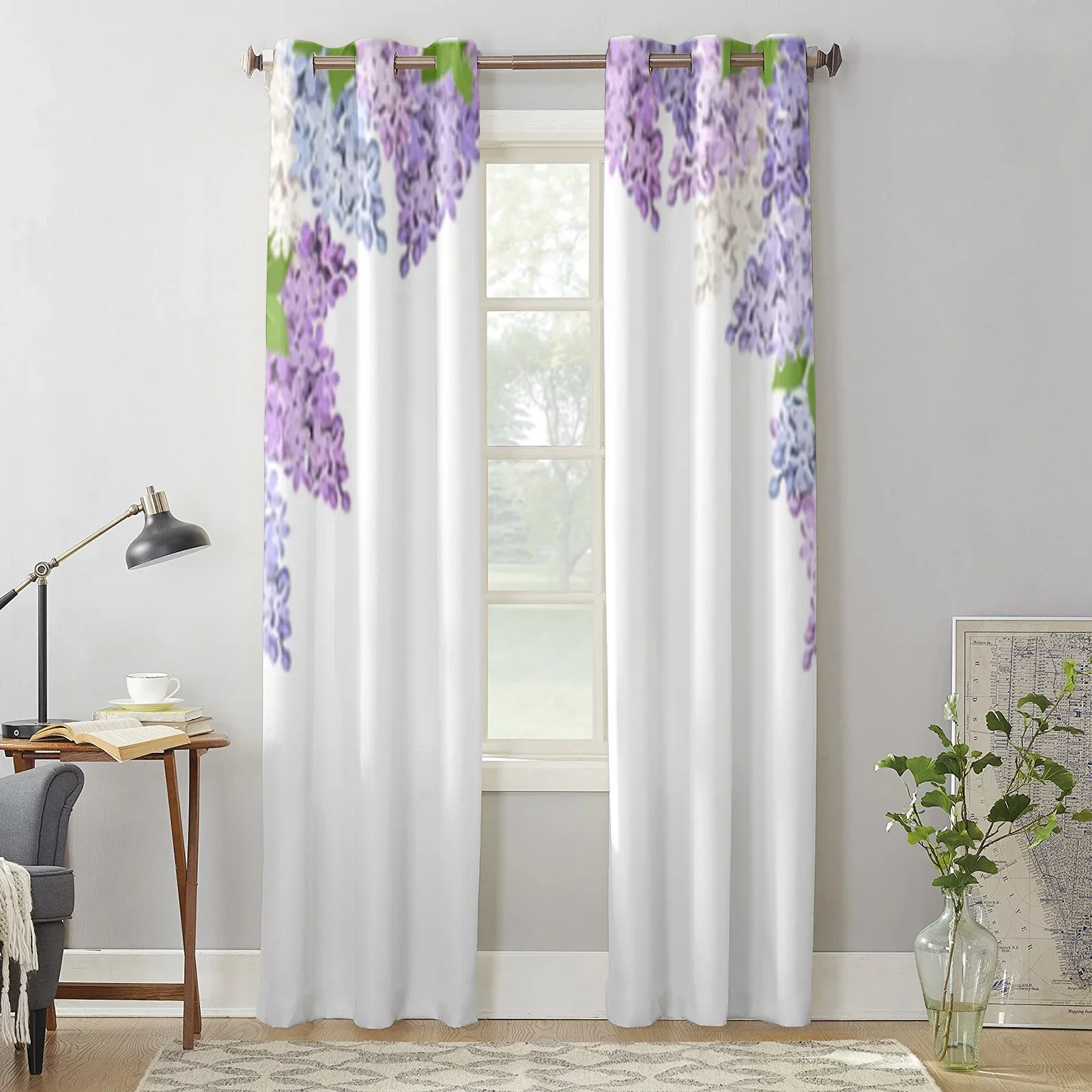 Purple And Blue Lilac Flowers Window Curtain For Living Room Bedroom Decoration Curtains Luxury Kitchen Valance Curtains