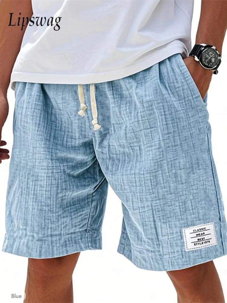 

Spring Summer Outdoor Casual Loose Shorts Men Stylish Solid Color Drawstring Shorts Daily Leisure Mens Lace-up Straight Bottoms