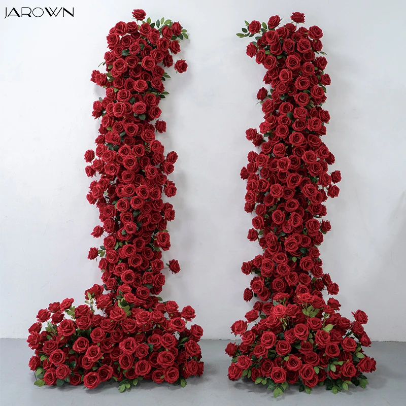 

Customized Floral Arrangement Luxury Red Burgundy Rose Green Leaves Flower Runner for Wedding Backdrop Wall Decor Event Props