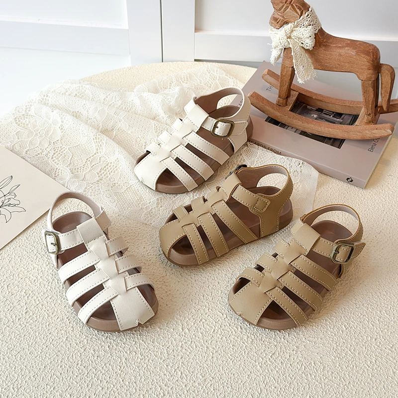 Sommer-Sandalen für Kleinkinder, Jungen und Mädchen, geschlossene Zehenpartie, römische Sandalen, weiche, rutschfeste Sohle, atmungsaktiv, leicht, für den täglichen Gebrauch am Strand und im Freien