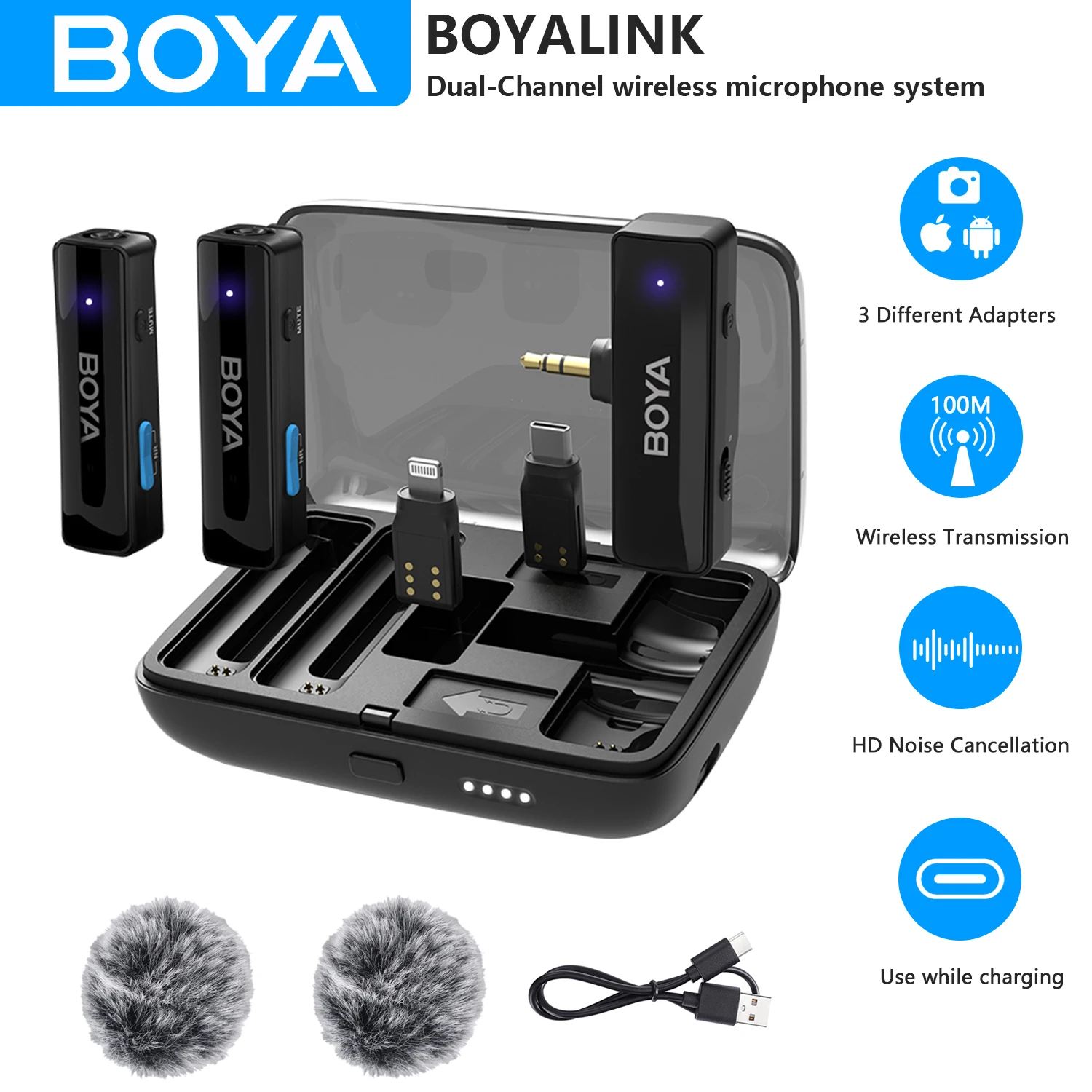 BOYA BOYALINK Wireless Lavalier Microphone for iPhone Android Camera Type-C Smartphone Lapel Microphone for Video Recording Vlog