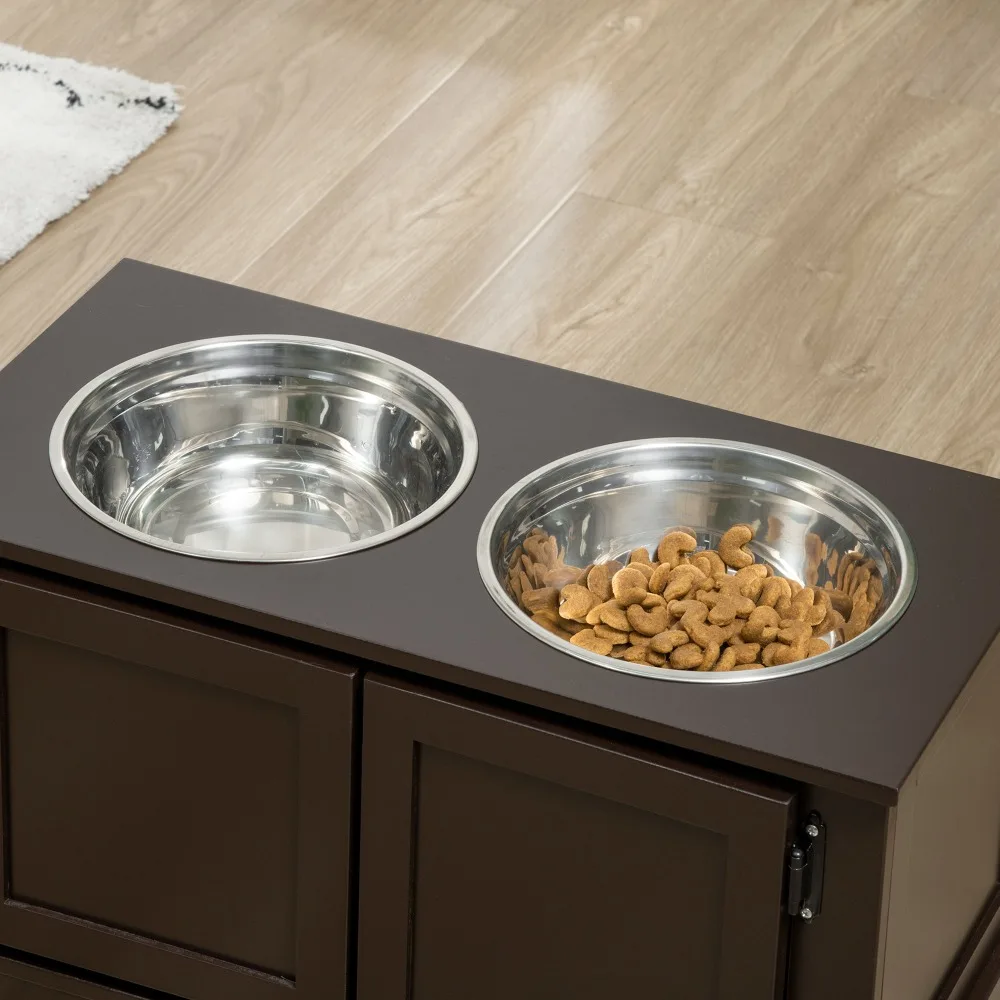 Elevated Dog Bowls for Large Dogs, Raised Dog Bowls with Storage, Two Stainless Steel Bowls, Pet Feeder Station for Indoor Use