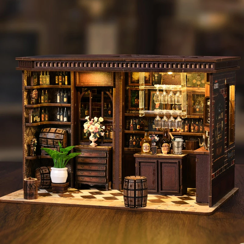 Nuevo Mini taberna esquinera modelo Casa de muñecas de madera con Kit de muebles Diy juguetes de ensamblaje para niños adultos regalo de cumpleaños Casa