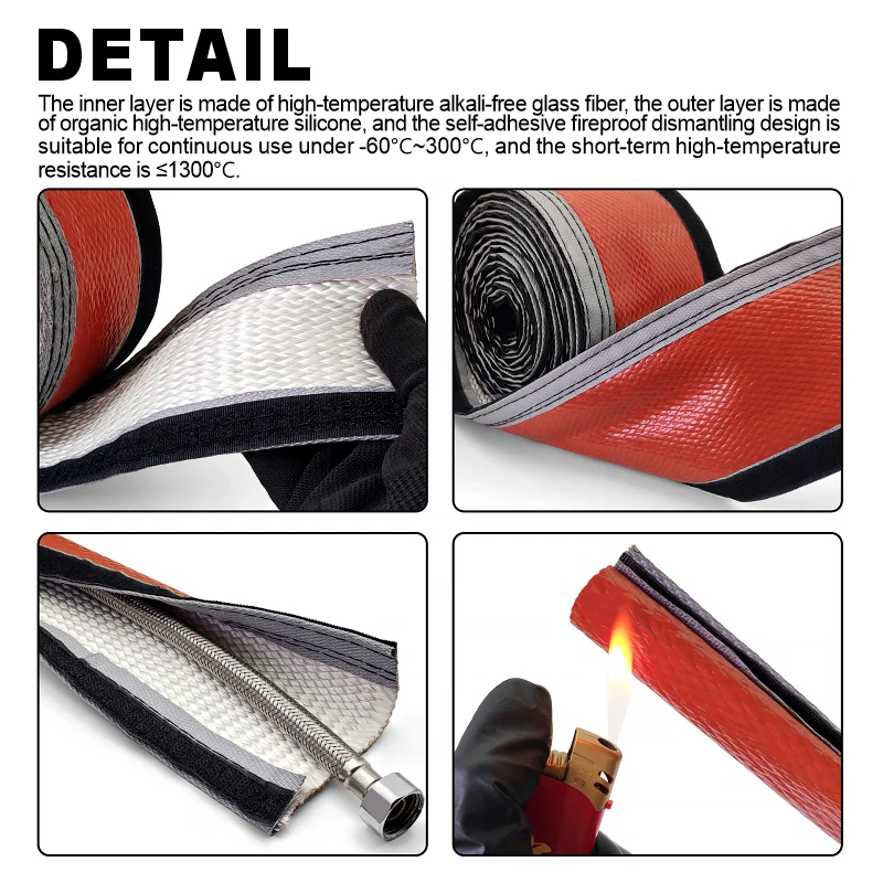 High Temp Self-Adhesive Fire Resistant Braided Fiberglass Sleeve for Generator Agricultural Machinery Hydraulic Line Cover