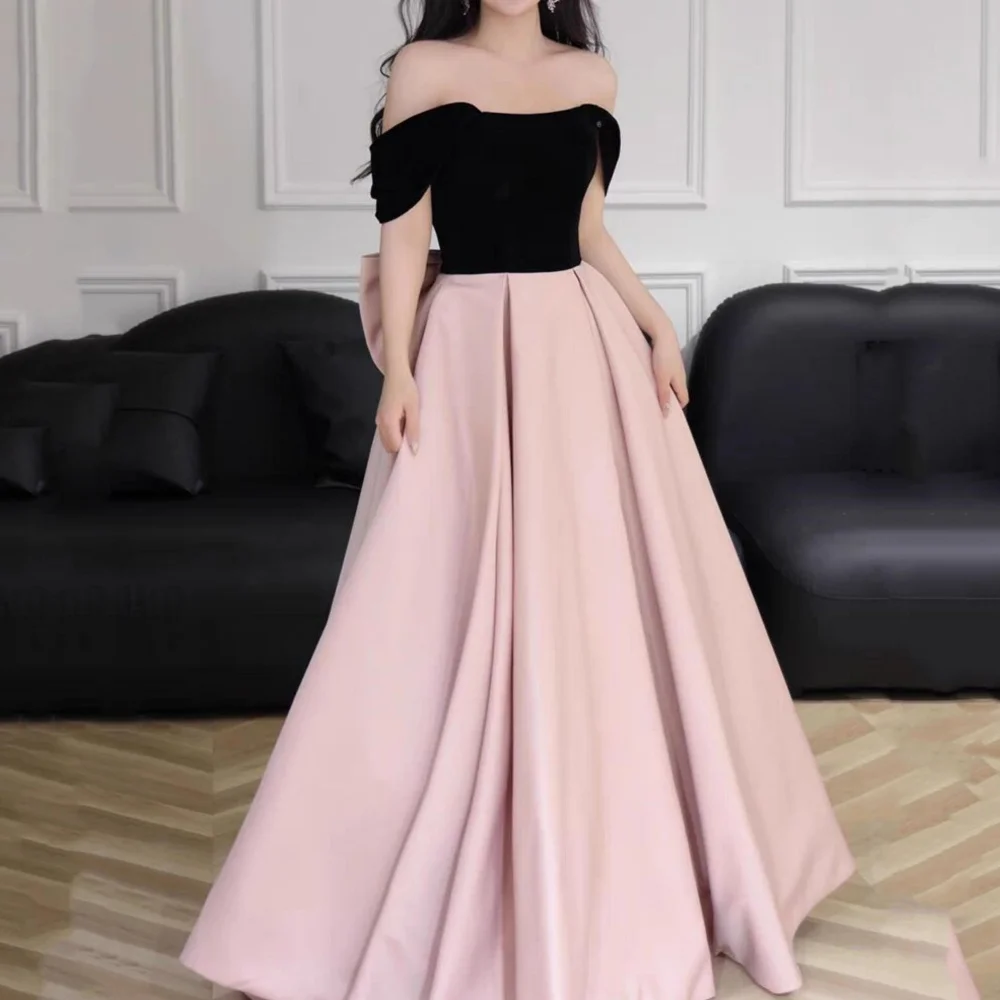 

Customized Prom Dresses Off Shoulder Bow Party Gowns Elegant Strapless A Line New Arrival Evening Dress Vestido De Novia