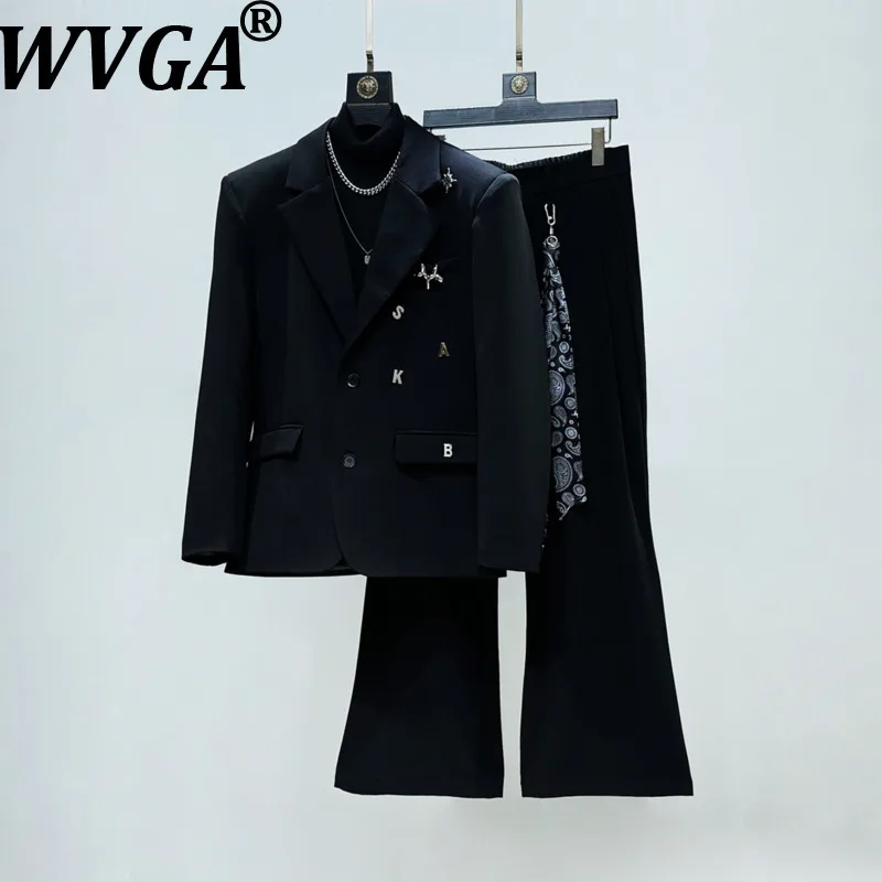 

Мужской костюм-двойка W18955: весенне-осенний, новый, в корейском стиле, с брошью, модный, нишевый, шикарный, повседневный, с драпировкой, для пиджака и брюк