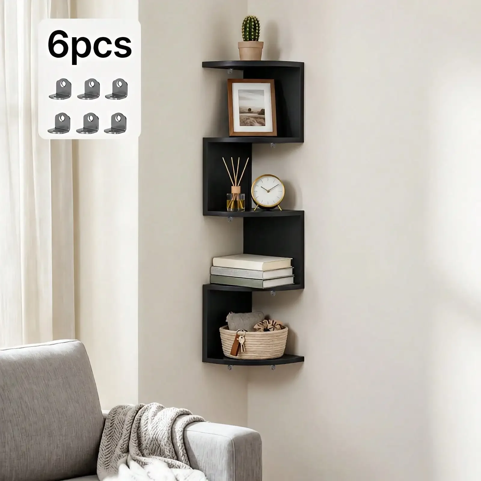 LOVEWE 1Pc Modern White Vertical 5 Tier Wall Shelf, 5.1Inch Slim Floating Wall Mount Organizer, Decorative Narrow Storage Unit, Wall Decor Furniture For Bedroom, Living Room
