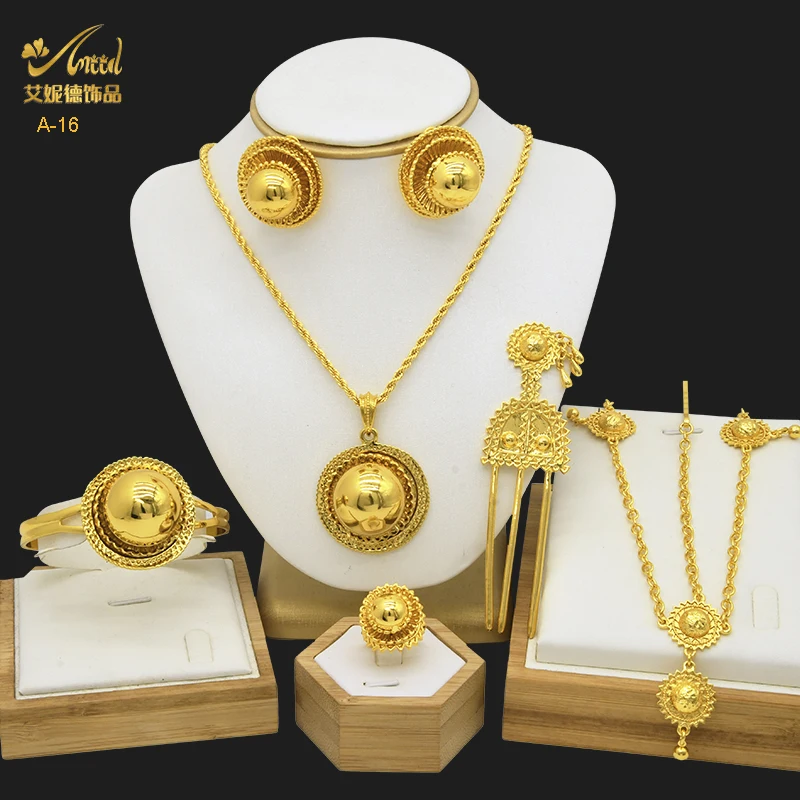 Aniid Parure de bijoux florale dorée 6 pièces 3