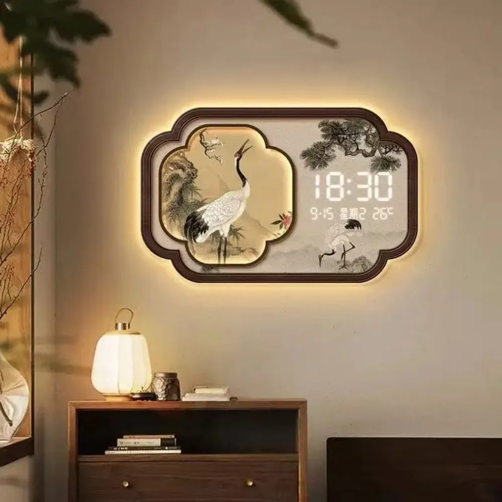 New Chinese style living room, high-end electronic clock, wall clock, restaurant mural, perpetual calendar hanging painting