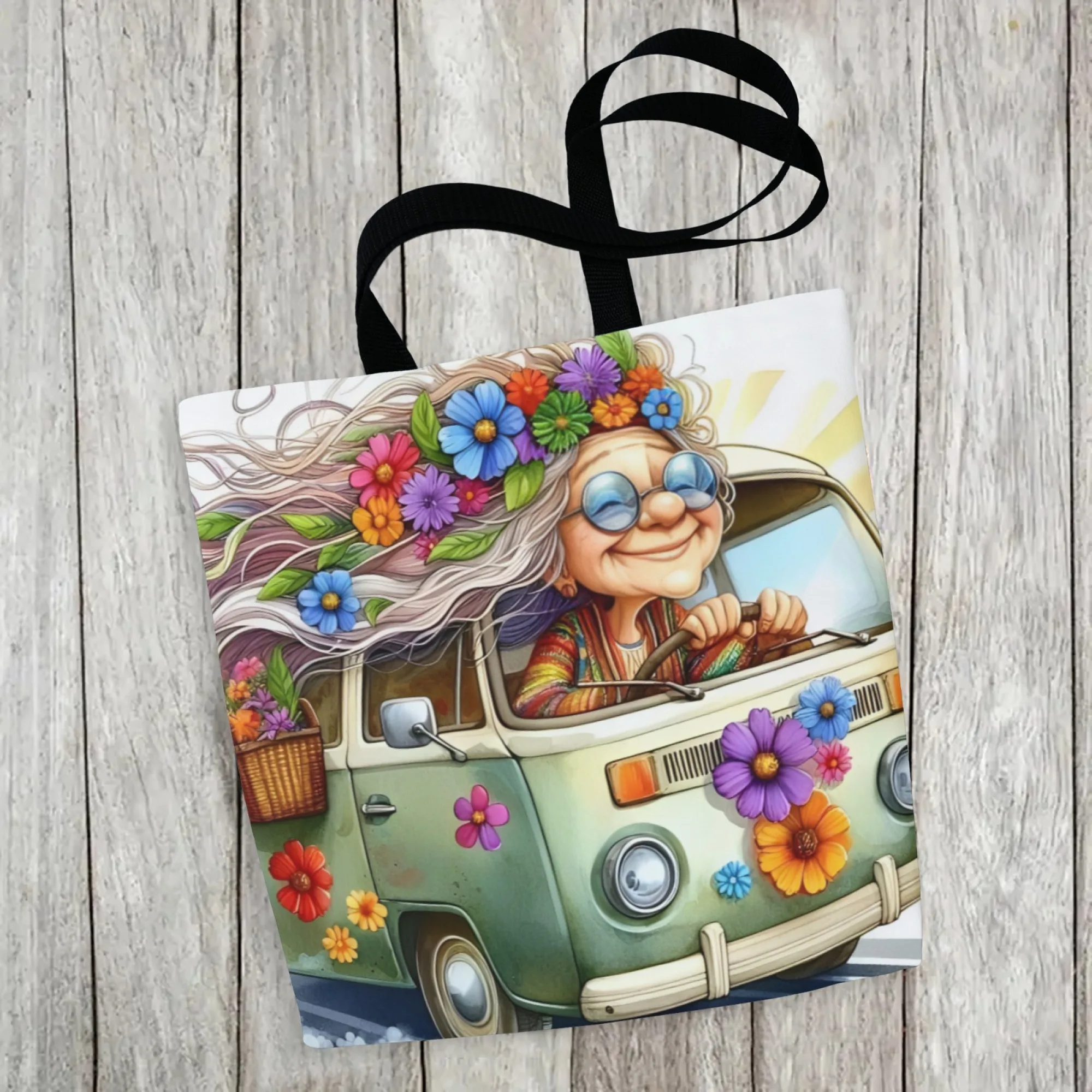 1 Pc Vintage Hippie Grandma Tote Bag Spacious & Durable Fashionable Women Foldable Ideal Gift for Family Friends Hippie Decor image 5