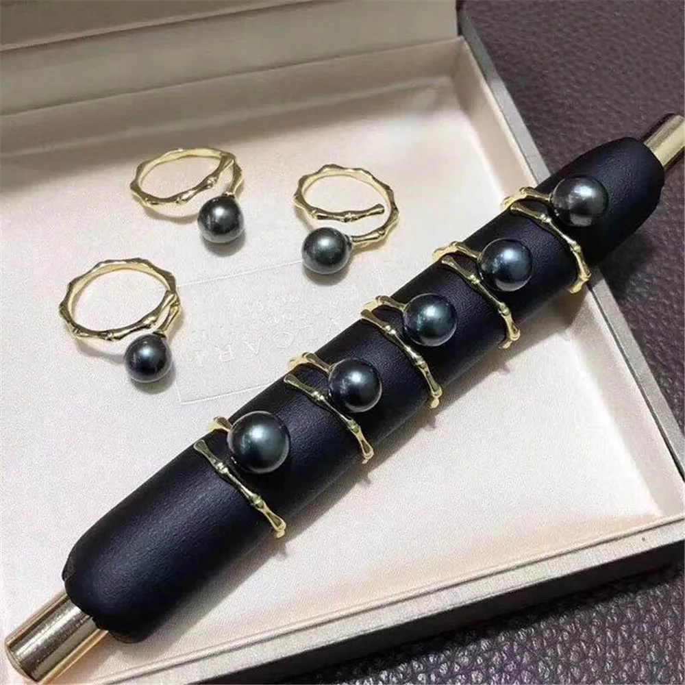 DIY Pearl Ring Accessories S925 Silver Adjustable Pearl Jade Ring Ring Holder Bamboo Piece Fit 8-10mm Round Oval Beads Z072