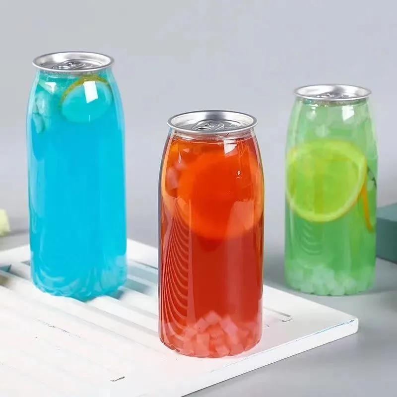 200 pieces Manufacturer Clear PET Plastic Can With Logo Jar 330/500/650ml Beverage Round Bottle Cake Container For Beverage Shop