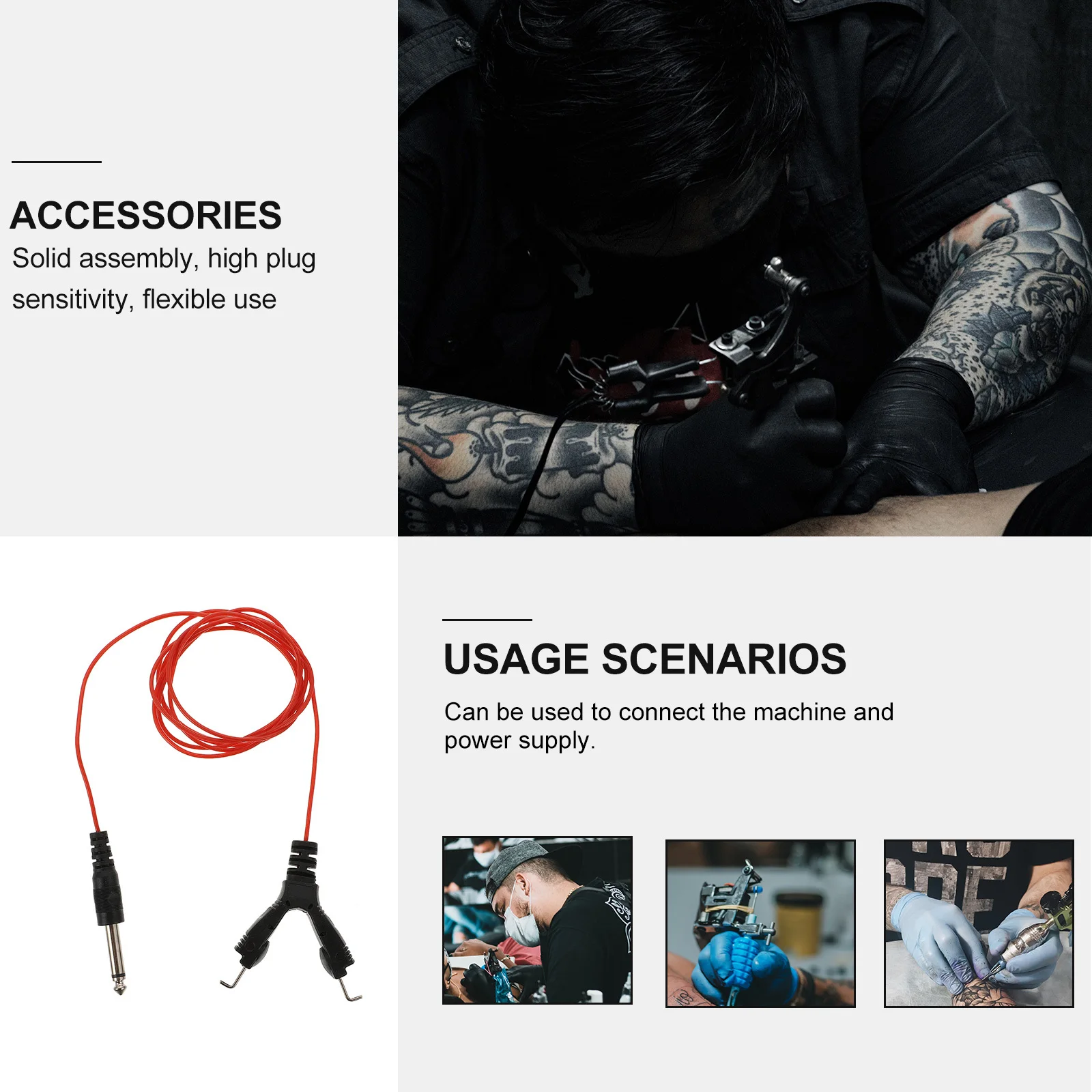 1pc 1.8M Coil Machine Hook Line Gold Plated Plug Low Loss Flexible Cable For Tattoos Machine Power Supply Durable Waterproof